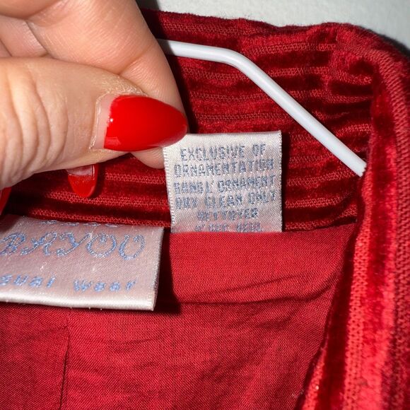 VTG Bleu Bayou Twill Beaded Embroidered Jacket Corduroy Collar - Black/Red L - Picture 7 of 7